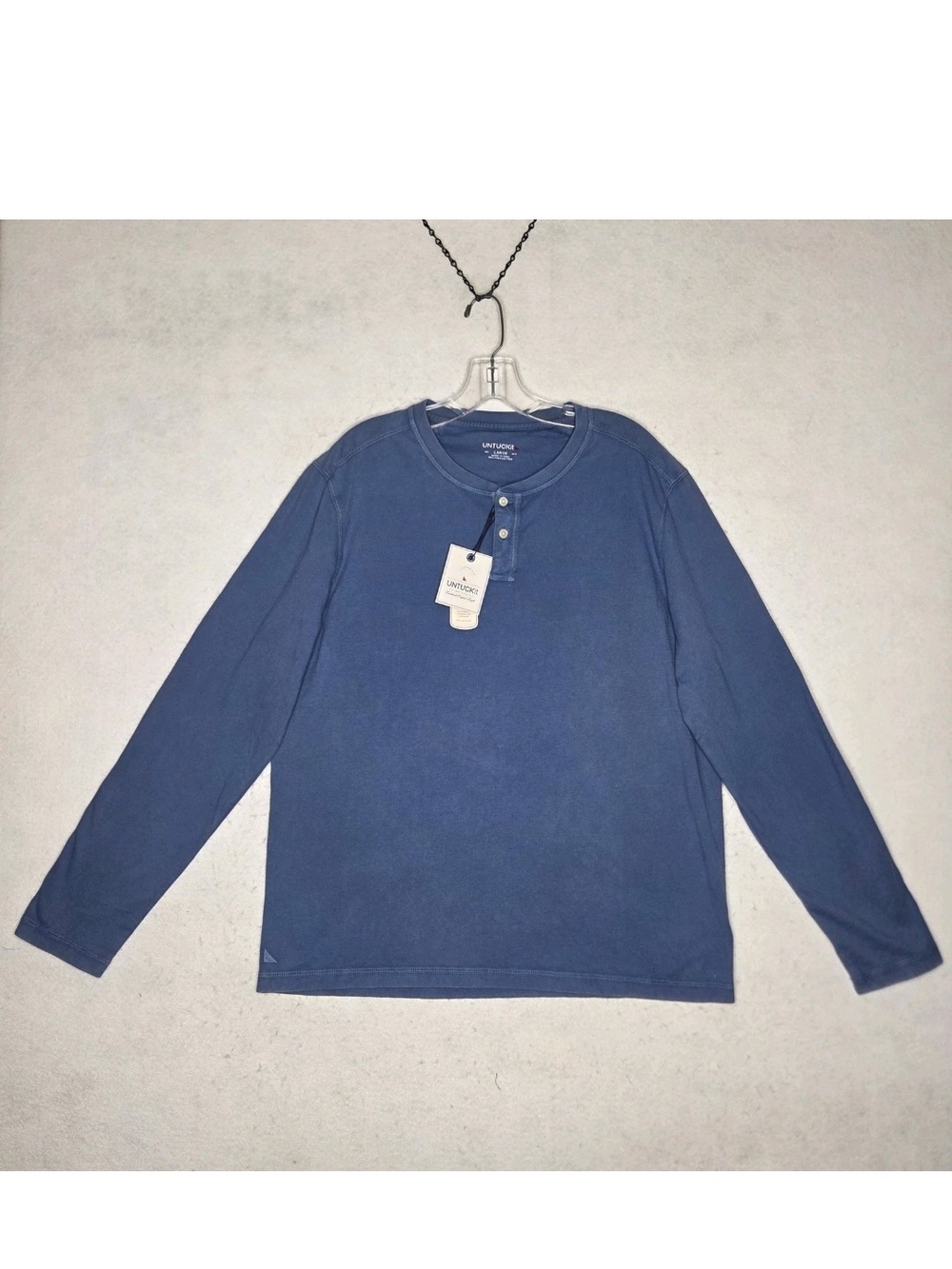 Untuckit NWT Mens Long Sleeve Henley Mens L Blue Casual Coastal Pima Cotton Zede